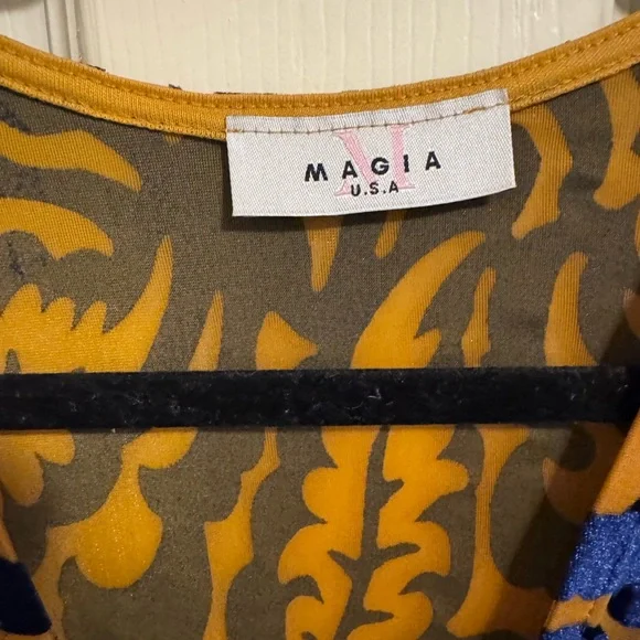 Magia Long Sleeve Velvet Burnout Dress in Cobalt Blue and Gold/Tan - Picture 3 of 3